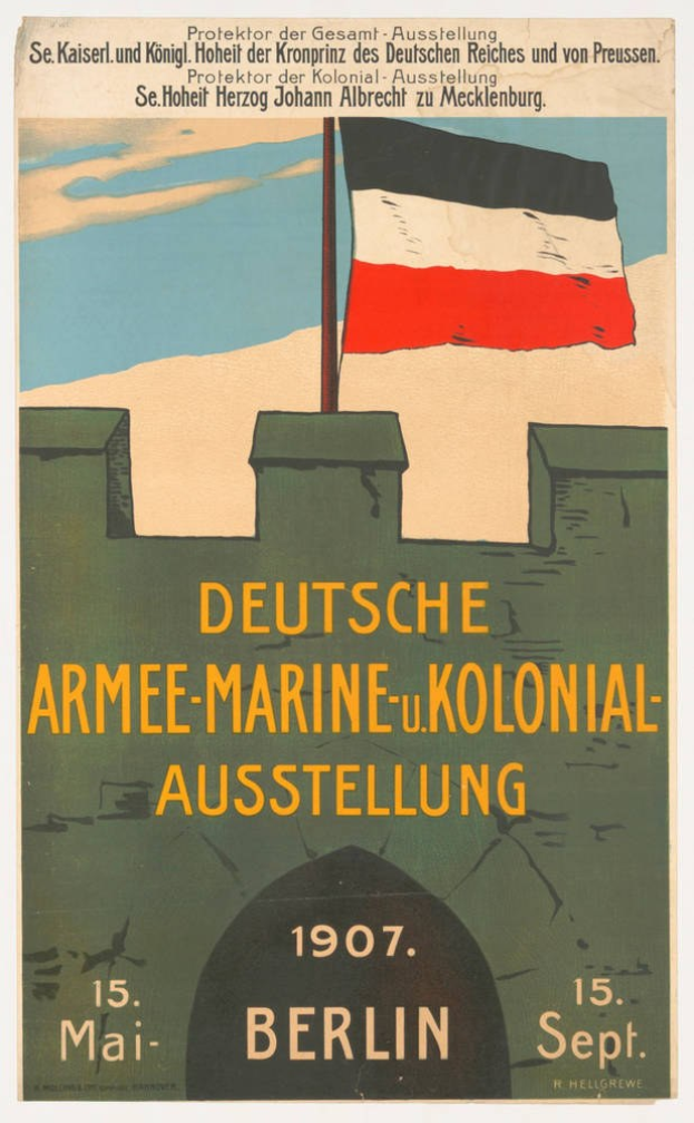Deutsche Flagge über Text auf einem Plakat, das wahrscheinlich den Flaggen beschreibt.