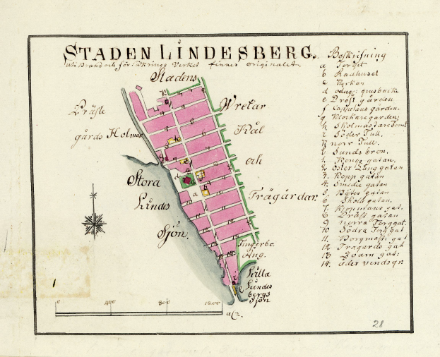 Eine detaillierte Karte von Staden Lindesberg, Deutschland, die Straßen, Gebäude und Sehenswürdigkeiten zeigt und mit Text beschriftet ist.