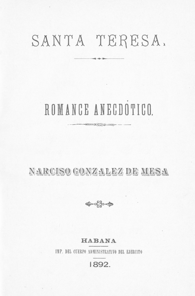 Der Umschlag des Buches 'Romance Anecdótico' von Santa Teresa mit dem Titel in fetter schwarzer Schrift auf einem weißen Hintergrund mit einem schmalen schwarzen Rand.