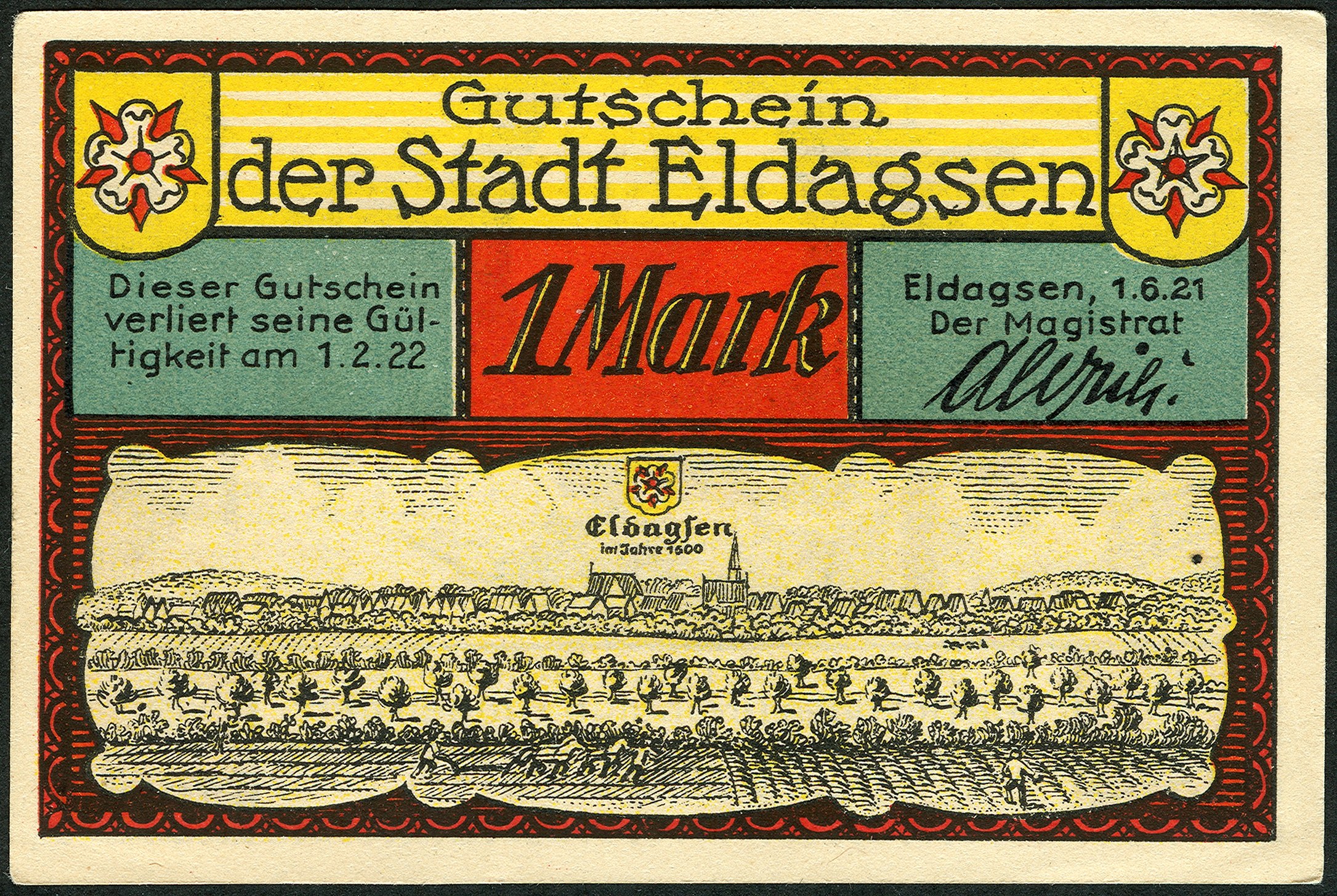 Alte deutsche Zigarettenkarte mit einer Landschaftsszene und beschreibendem Text auf der Vorderseite.