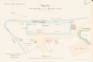 Ein alter Stadtplan von Stuttgart, Deutschland, mit einem detaillierten Plan des Gebiets und begleitendem Text auf dem Papier.