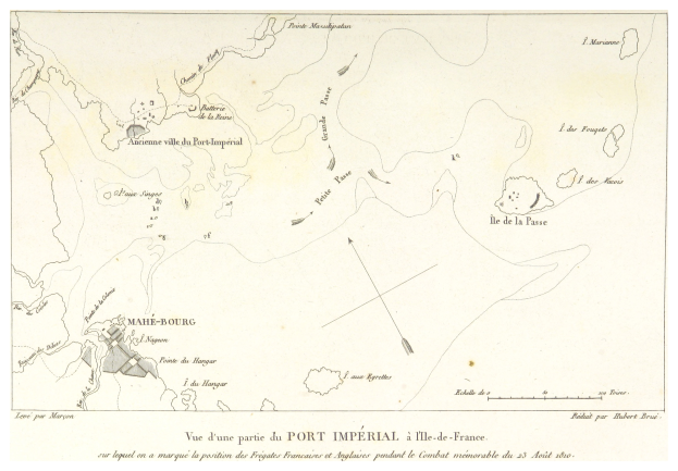 Ein detaillierter Plan des Kaiserlichen Hafens von Frankreich mit verschiedenen Häfen und Städten, die beschriftet sind, überlagert mit handgeschriebenem Text.
