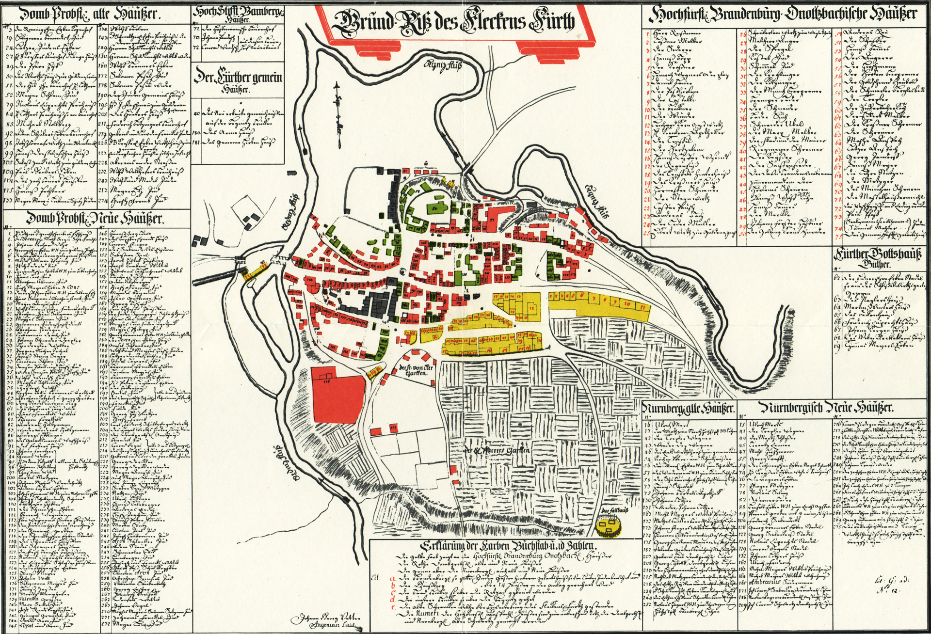 Ein detaillierter alter Stadtplan von Stuttgart, Deutschland, der Straßen, Gebäude, Sehenswürdigkeiten und Text mit Informationen über die Bevölkerung und bemerkenswerte Merkmale anzeigt.