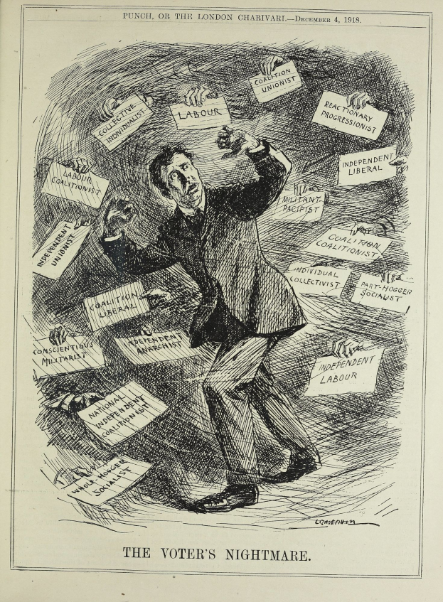 Mann in Anzug und Krawatte hält ein Schild mit der Aufschrift 'Der Wähleralbtraum' mit entschlossener Miene.