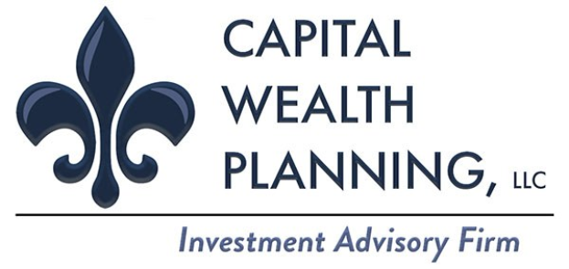 Logo von Capital Wealth Planning, LLC: ein blauer Kreis mit einer weißen Umrandung und einem weißen "C" in der Mitte, umgeben von einem weißen Ring mit "Capital Wealth Planning" in blau und "Investment Advisory Firm" in weiß darunter.