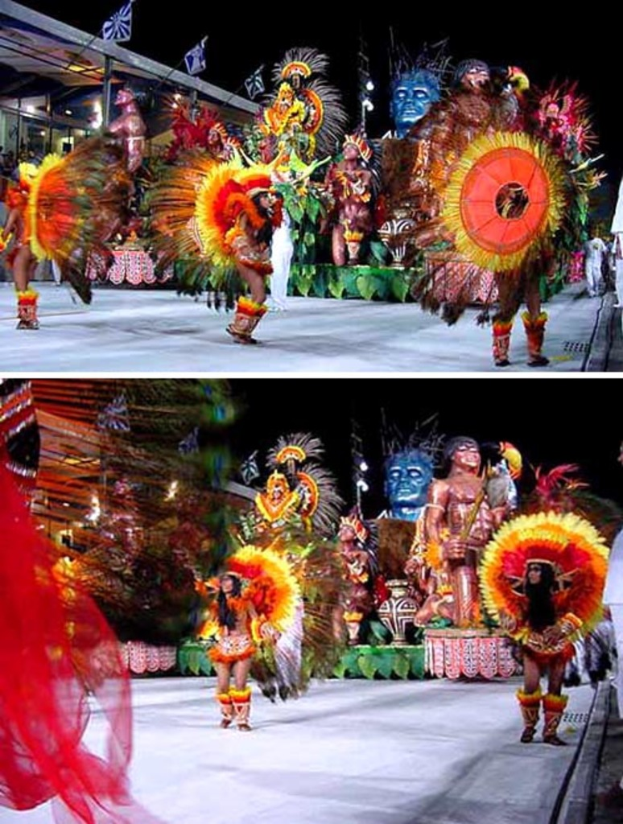 Eine Collage mit Menschen, die performen, einer Statue und einem Gebäude.