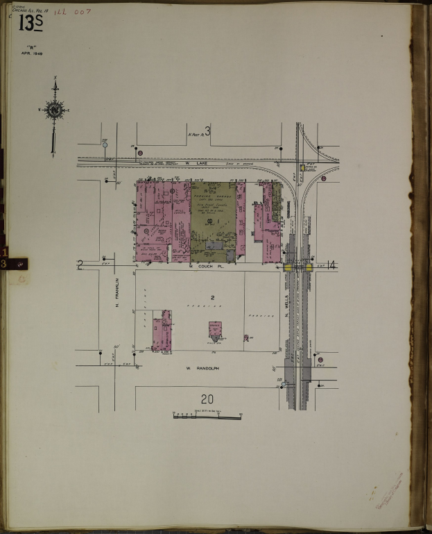 Offenes Buch mit detailliertem Stadtplan und begleitendem Text und Illustrationen.