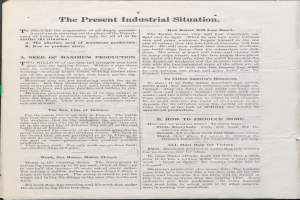 Ein offenes Buch mit dem Titel "Die gegenwärtige Industriellensituation" auf schwarzem Hintergrund.