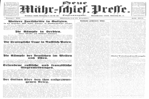 Titelseite einer deutschen Zeitung vom 18. September 1914 mit einem Schwarz-Weiß-Porträt eines Mannes im Anzug und der Überschrift "Deutsches Reichstag, Vol 1, No 1".