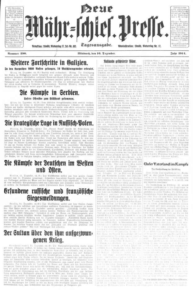 Titelseite einer deutschen Zeitung vom 18. September 1914 mit einem Schwarz-Weiß-Porträt eines Mannes im Anzug und der Überschrift "Deutsches Reichstag, Vol 1, No 1".