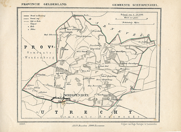 Detailierte alte Karte von Provence, Frankreich, zeigt Straßen, Gebäude und Sehenswürdigkeiten mit Textanmerkungen.