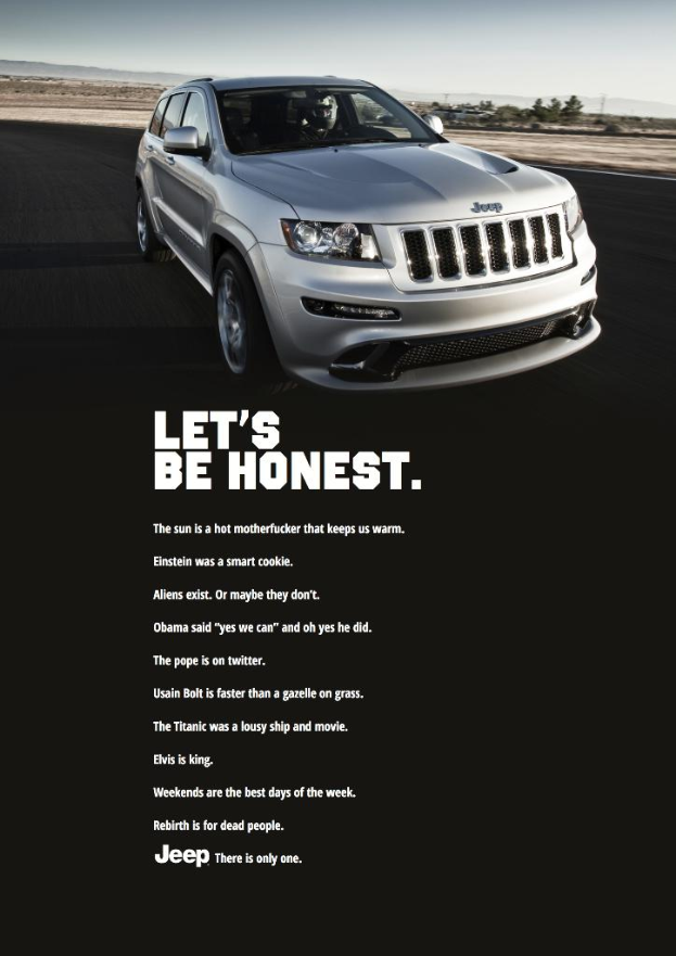 Ein Auto mit Text darunter, wahrscheinlich ein Zitat, in einem bearbeiteten Bild.